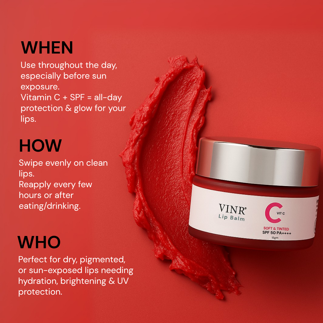 lip balm jar with red smear on red background and usage instructions.