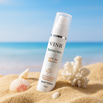 Vinr Dewy Sunscreen SPF 50 | Hydrating Glow Formula | Broad Spectrum UVA + UVB | With Niacinamide & Ceramides | 50 gm