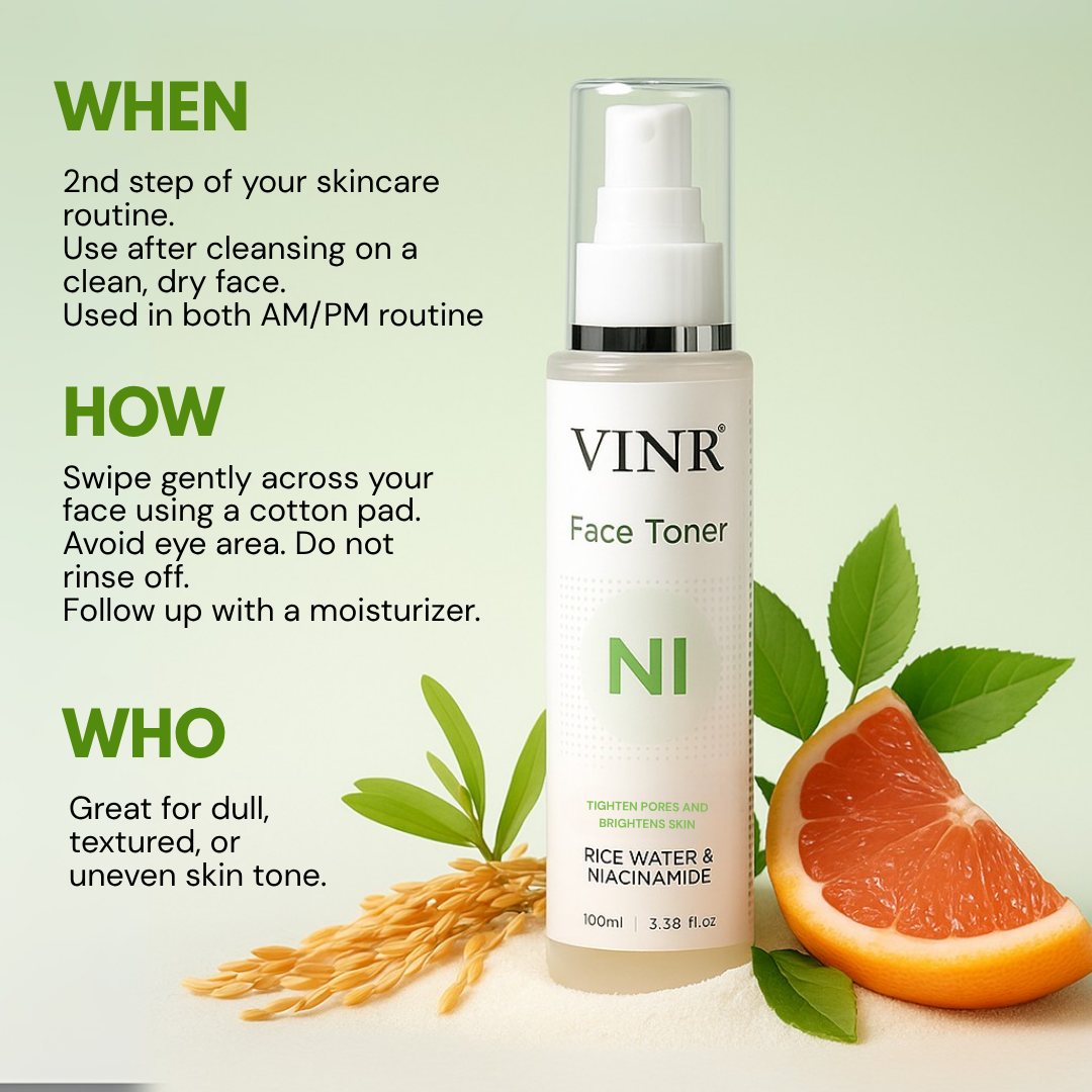 Vinr Niacinamide & Rice Water Toner | Pore-Refining, Brightening & Oil-Control | Alcohol-Free | 100 ml
