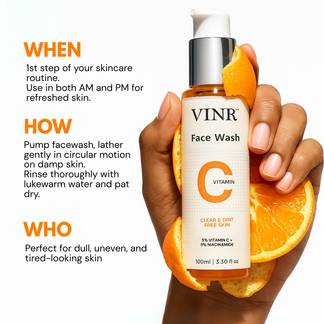 Vinr Vitamin C Facewash | Brightens & Refreshes Skin | Fights Pollution & Tanning | Gentle Gel Cleanser | 100 ml