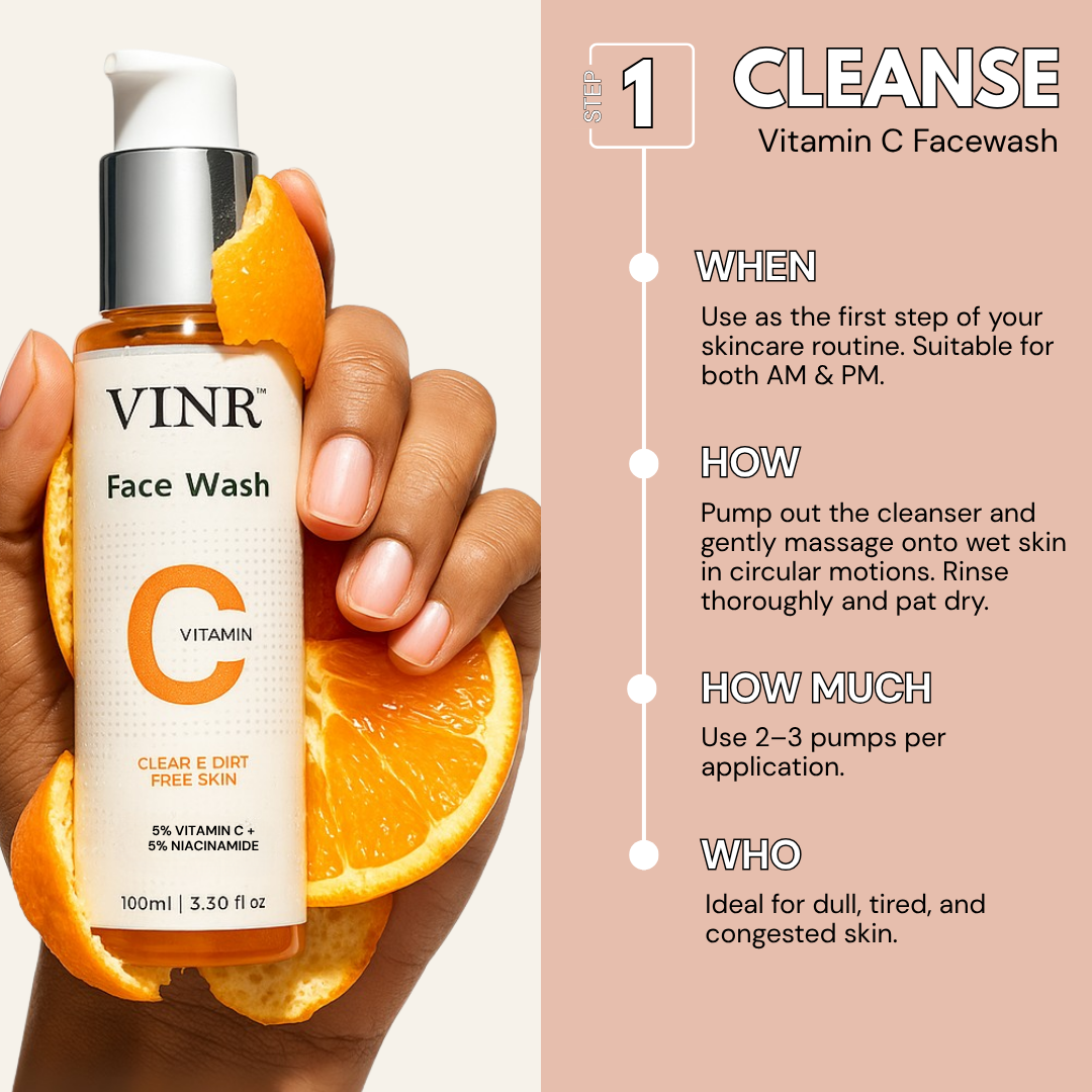 Vinr Mini Glow Combo | Vitamin C Facewash, Niacinamide & Rice Water Toner, De-Tan Sheet Mask | Brightens, Calms & Restores Glow | Suitable for All Skin Types