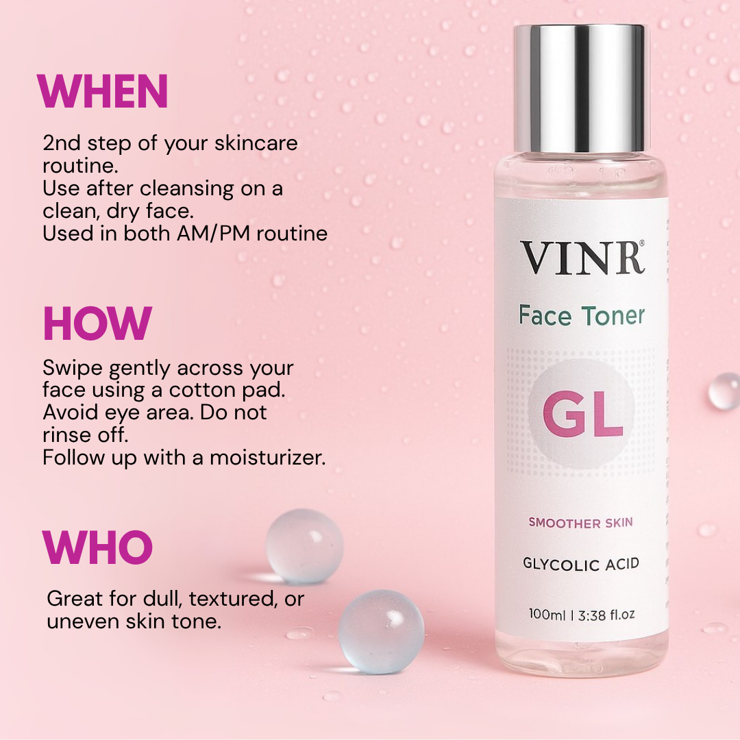 Vinr 7% Glycolic Acid Toner | Gently Exfoliates, Brightens & Refines Texture | With Fruit Acids & Niacinamide | 100 ml