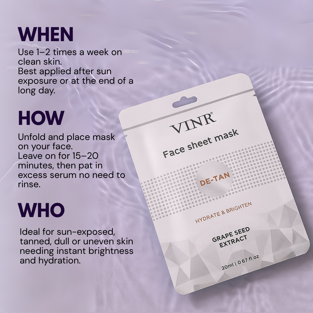 Vinr De Tan Face Sheet Mask – Pack of 2 | Brightens & Soothes Sun-Exposed Skin | With Niacinamide & Vitamin C