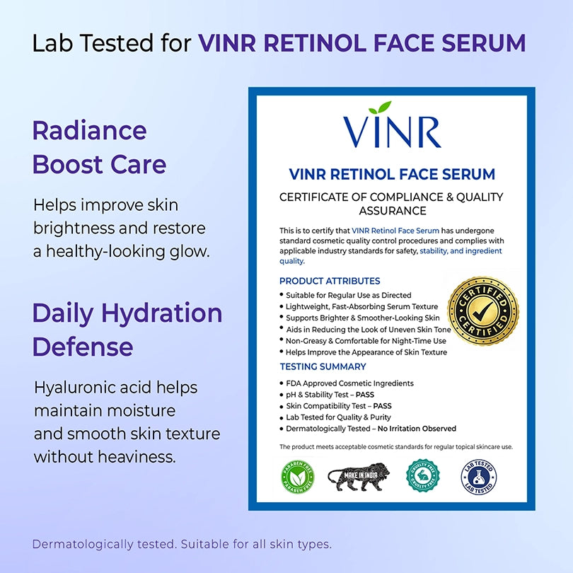 Vinr 1% Retinol & Peptide Face Serum | Reduces Fine Lines & Wrinkles | Smoothens Texture | Suitable for Night Use | 30 ml
