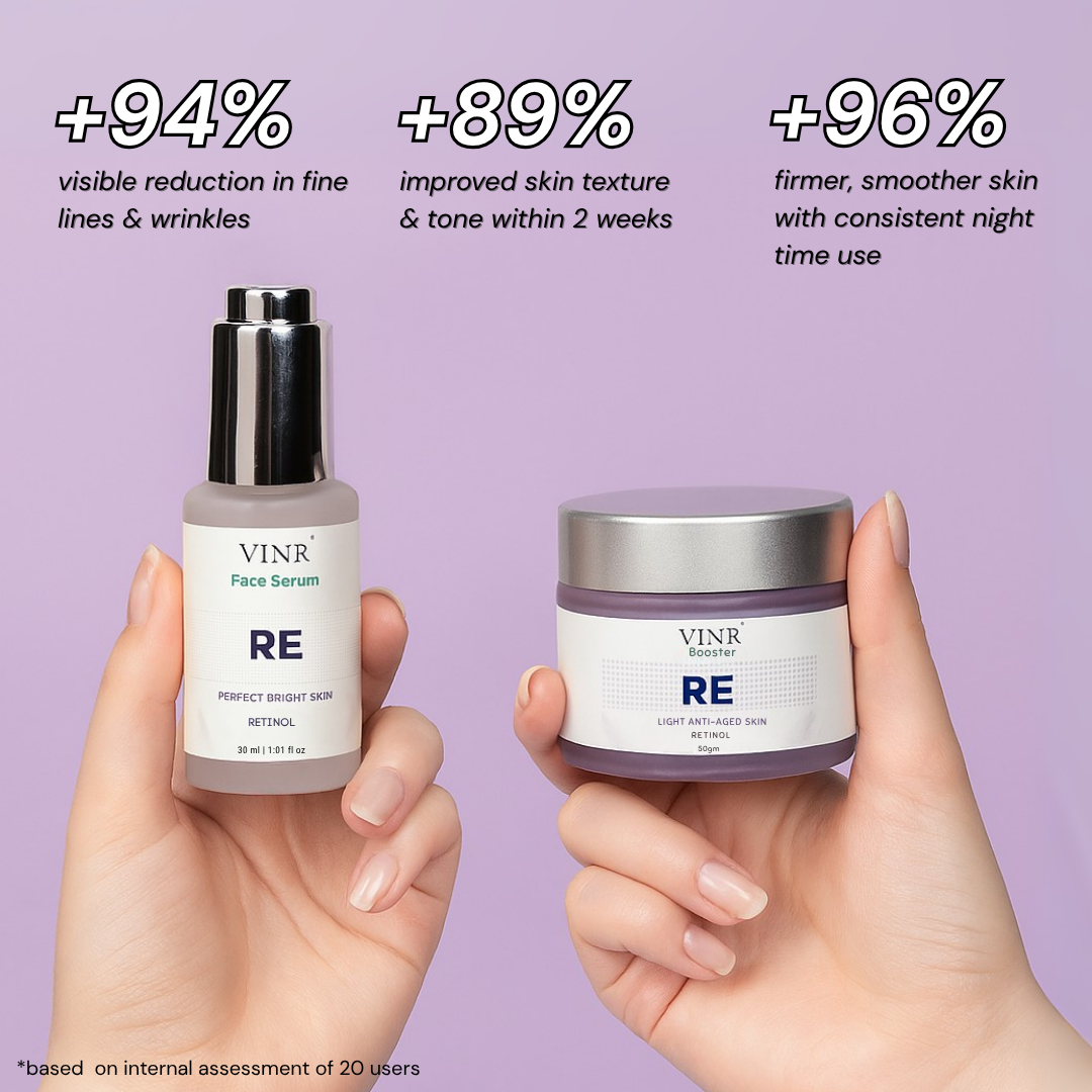 Vinr Night Repair Combo | Retinol Serum & Retinol Moisturizer | Fades Fine Lines | Boosts Collagen | Overnight Skin Renewal | 30ml + 50gm