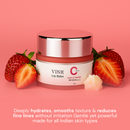 VINR Vitamin C Lip Balm with Strawberry Extract deeply hydrates, brightens, and smoothens lips