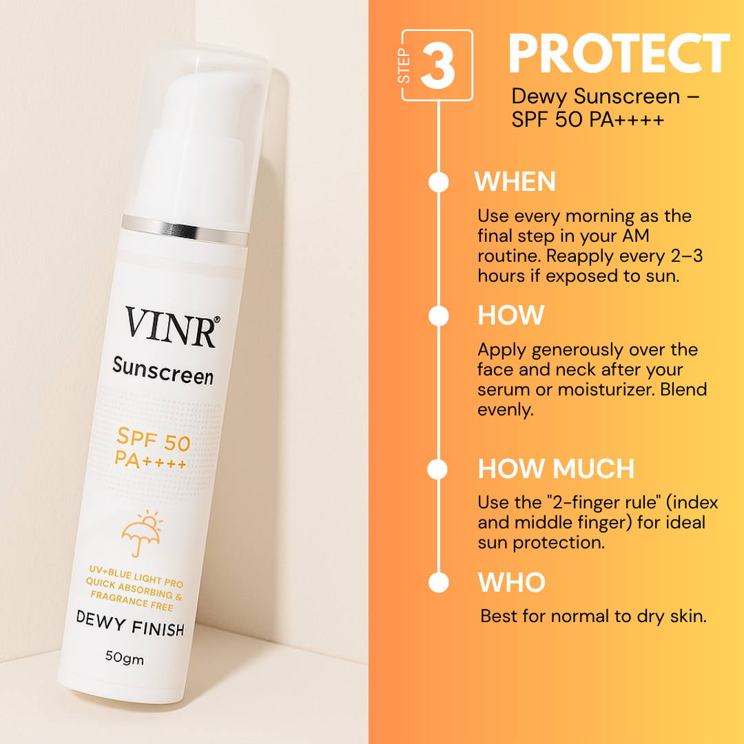 Vinr Daily Glow Skincare Combo | Vitamin C Facewash, Serum & Dewy Sunscreen | Brightens, Hydrates & Protects | Suitable for All Skin Types