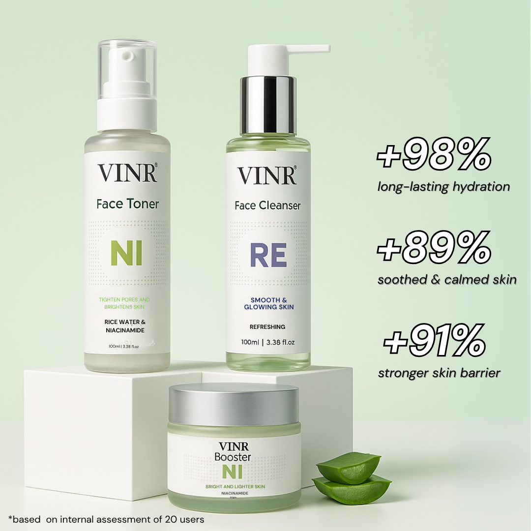 Vinr Hydration Care Combo | Refreshing Facewash, Niacinamide & Rice Water Toner & Niacinamide Moisturizer | Deeply Hydrates, Balances & Strengthens Skin Barrier | For Dry to Combination Skin