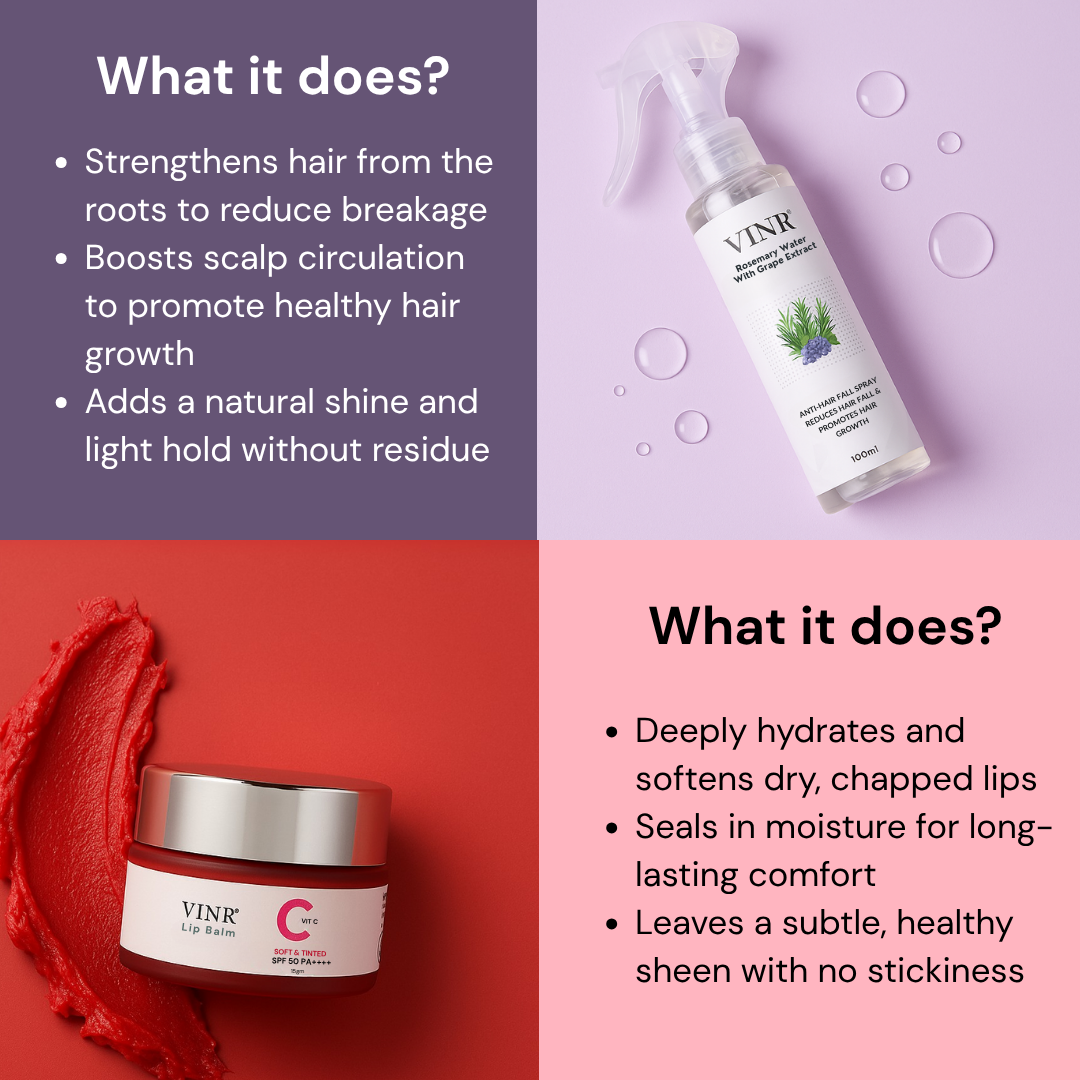 Vinr Gloss & Growth Duo | Rosemary Hair Spray & Vitamin C SPF Lip Balm | Strengthens Roots | Boosts Hair Growth | Repairs & Protects Lips | 100ml + 5gm