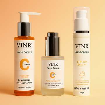 Vinr Daily Glow Skincare Combo | Vitamin C Facewash, Serum & Dewy Sunscreen | Brightens, Hydrates & Protects | Suitable for All Skin Types