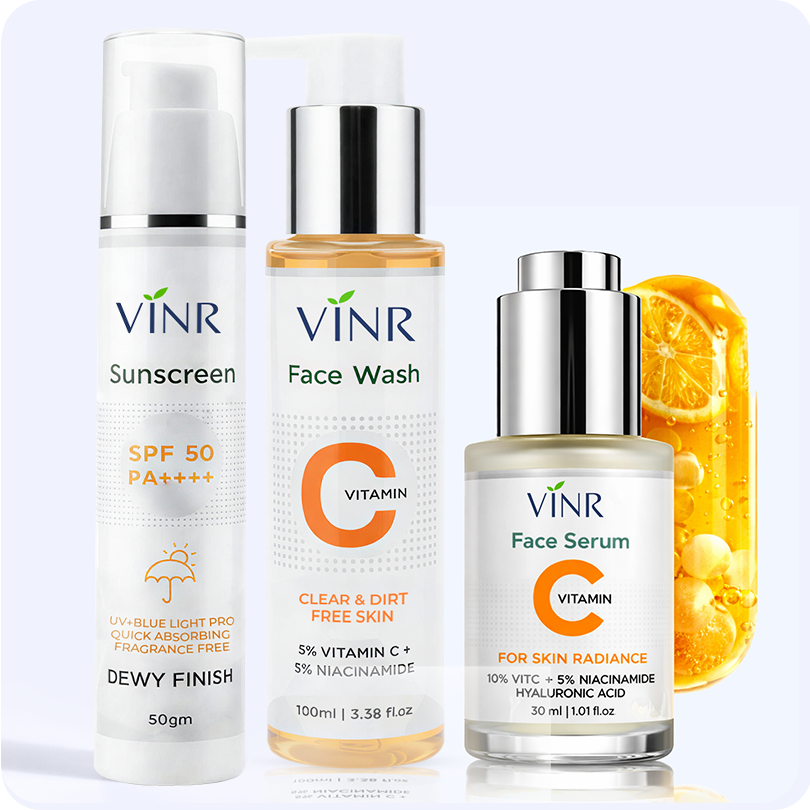 Vinr Daily Glow Skincare Combo | Vitamin C Facewash, Serum & Dewy Sunscreen | Brightens, Hydrates & Protects | Suitable for All Skin Types