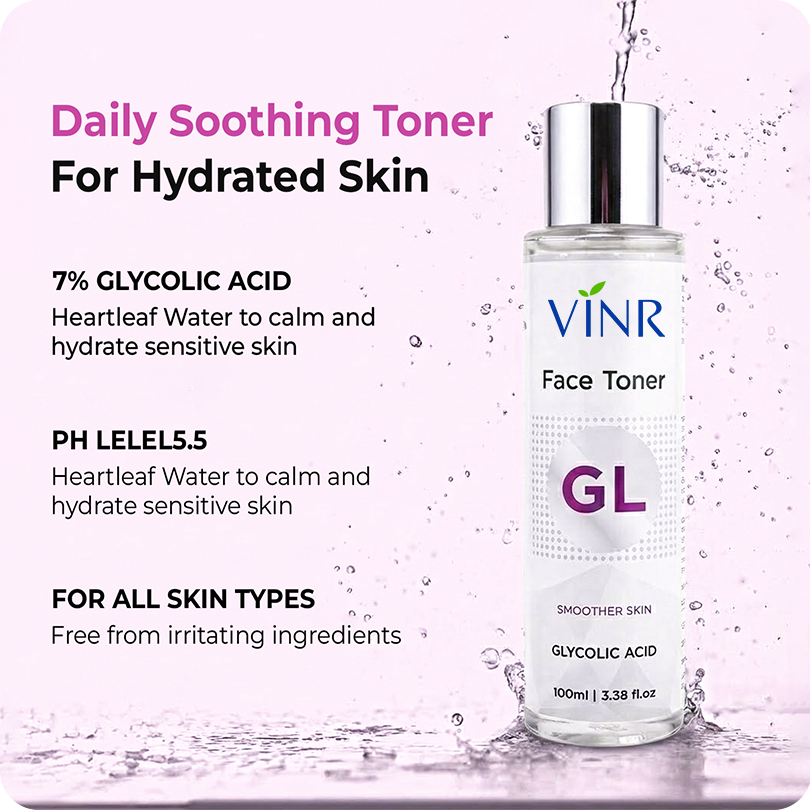 VINR Glycolic Acid Face Toner 100ml – GL Smoother Skin daily toner for skin texture refinement and brightness