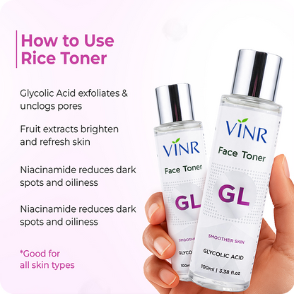 How to use VINR GL Glycolic Acid Toner – exfoliates and unclogs pores, reduces dark spots, reduces acne spots, and reduces oiliness