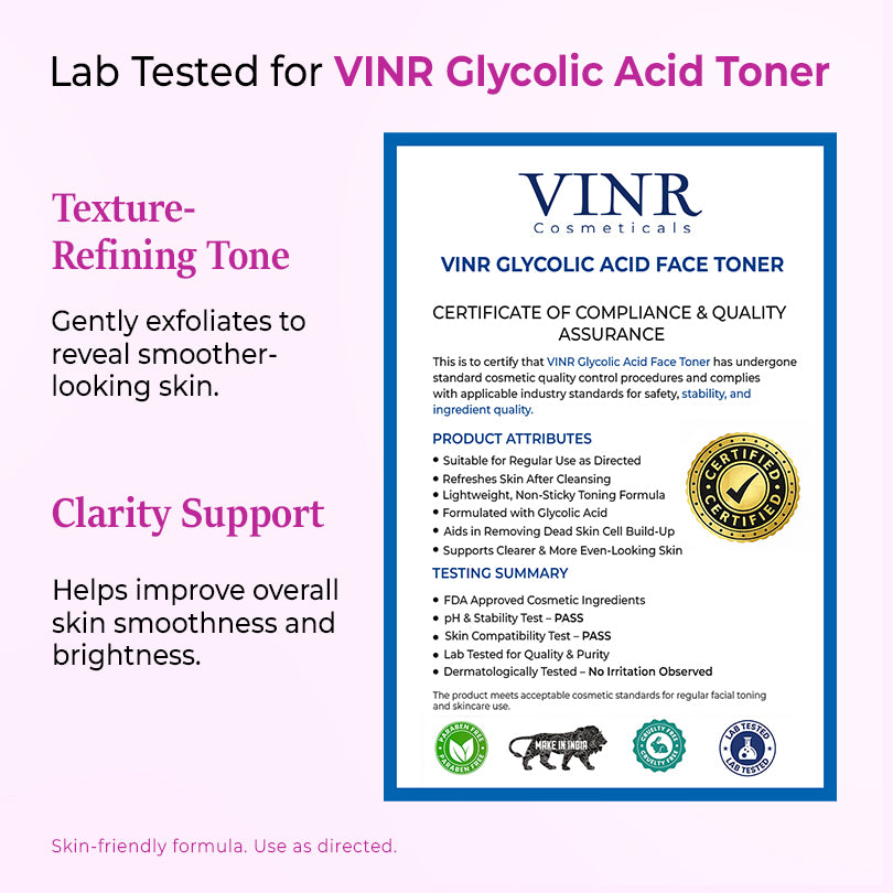 Vinr 7% Glycolic Acid Face Toner | Gently Exfoliates, Brightens & Refines Texture | With Fruit Acids & Niacinamide | 100 ml