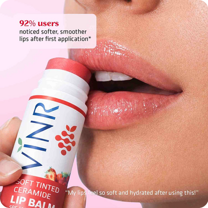 92% users noticed softer, smoother lips after first application of VINR Ceramide-Powered Tinted Lip Balm with SPF 50 PA++++ protection