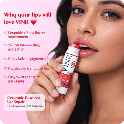 Why lips love? VINR Lip Balm – Ceramide and Shea Butter nourishment, SPF 50 PA++++ protection, fades pigmentation, repairs dry, chapped lips