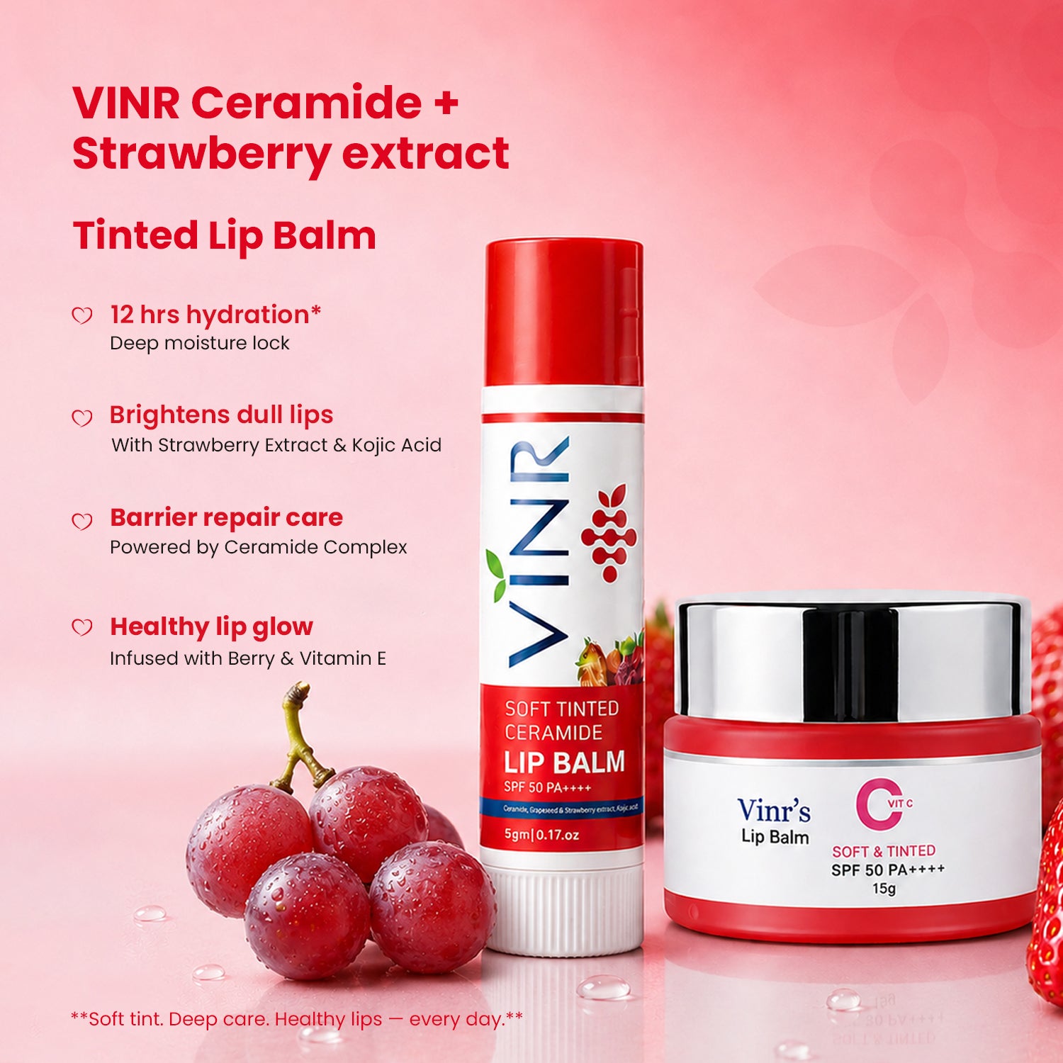 VINR Soft Tinted Ceramide Lip Balm + Lip Sleeping Mask Combo | Deep Moisture, Plump & Repair Dry, Chapped Lips Overnight