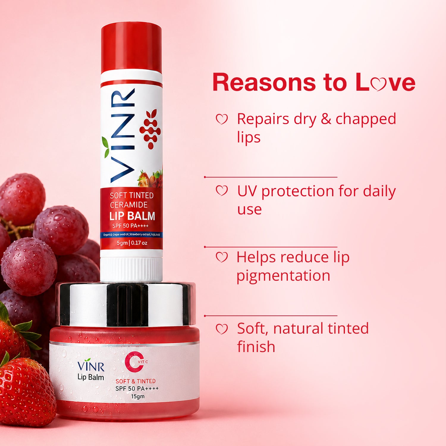 VINR Soft Tinted Ceramide Lip Balm + Lip Sleeping Mask Combo | Deep Moisture, Plump & Repair Dry, Chapped Lips Overnight