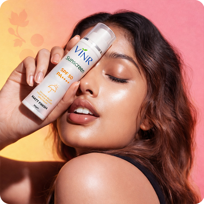 Vinr SPF 50 PA++++ Matt Finish Sunscreen | Broad Spectrum UVA + UVB | Oil-Free, No White Cast | 50 gm