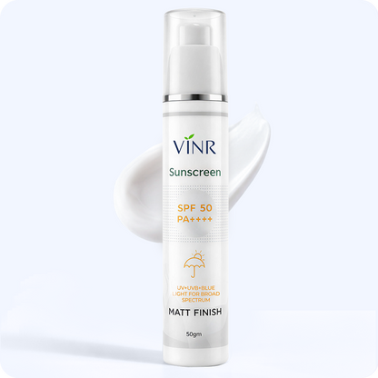 VNR Sunscreen bottle with SPF 50 on a white background