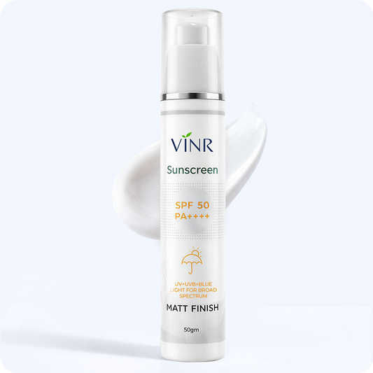 VNR Sunscreen bottle with SPF 50 on a white background
