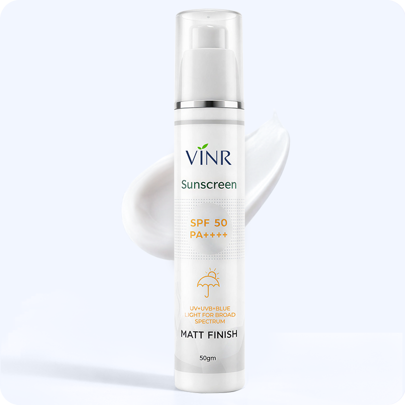 Vinr SPF 50 PA++++ Matt Finish Sunscreen | Broad Spectrum UVA + UVB | Oil-Free, No White Cast | 50 gm