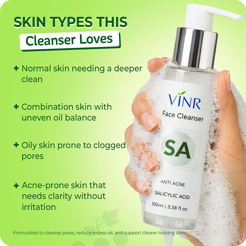 Vinr 2% Best Salicylic Acid Face Cleanser | Fights Acne & Blackheads | Deep Cleansing Facewash for Oily Skin | 100 ml