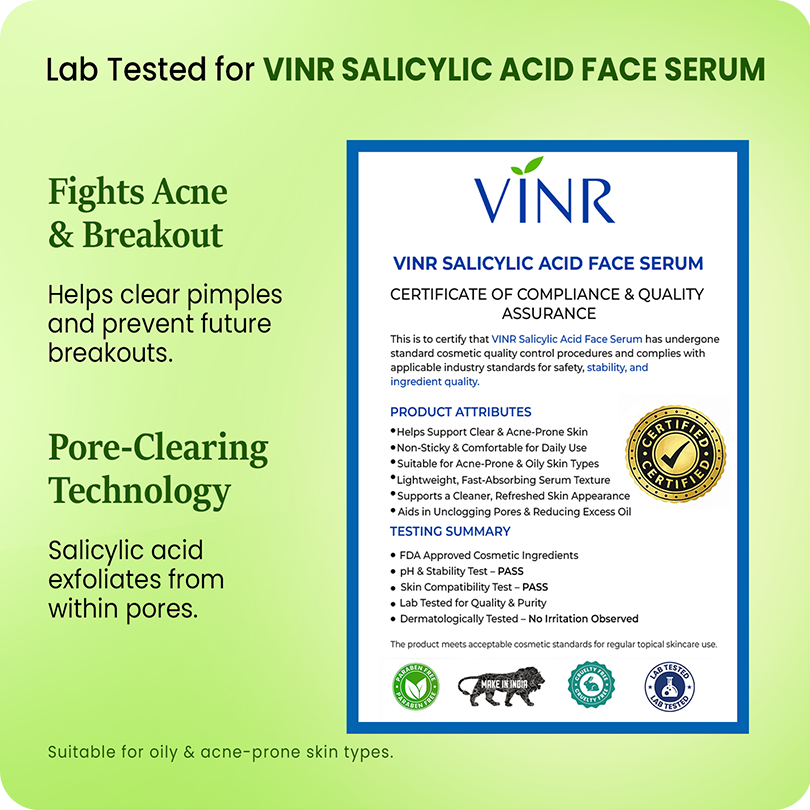 Vinr 2% Salicylic Acid & 5% Niacinamide Serum | Fights Acne & Blackheads | Unclogs Pores | Oil Control | 30 ml