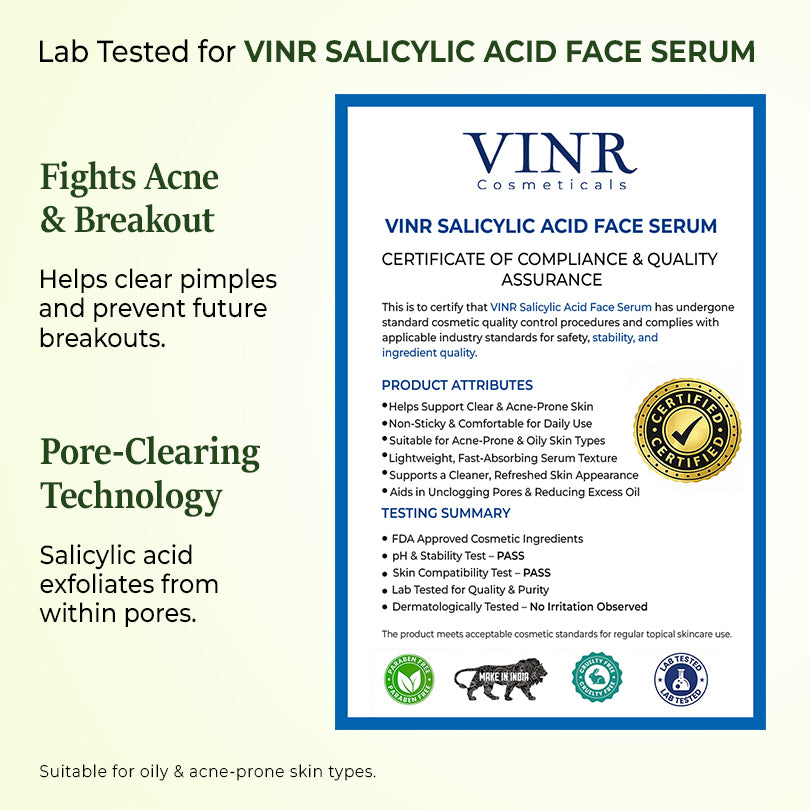 Vinr 2% Salicylic Acid & 5% Niacinamide Serum | Fights Acne & Blackheads | Unclogs Pores | Oil Control | 30 ml