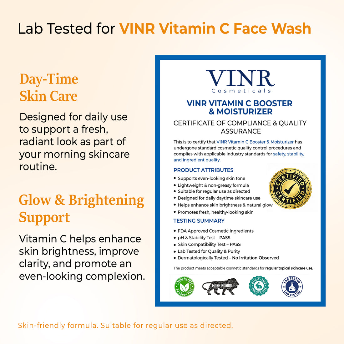 Vinr 10% Vitamin C Face Moisturiser | Brightens Skin & Fades Dark Spots | Lightweight Daily Glow Moisturizer | 50 gm