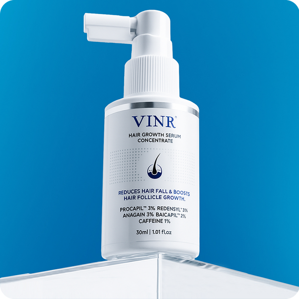 VINR Hair Growth Serum 30 ml front packaging. Procapil 3% Redensyl 3% for stronger roots