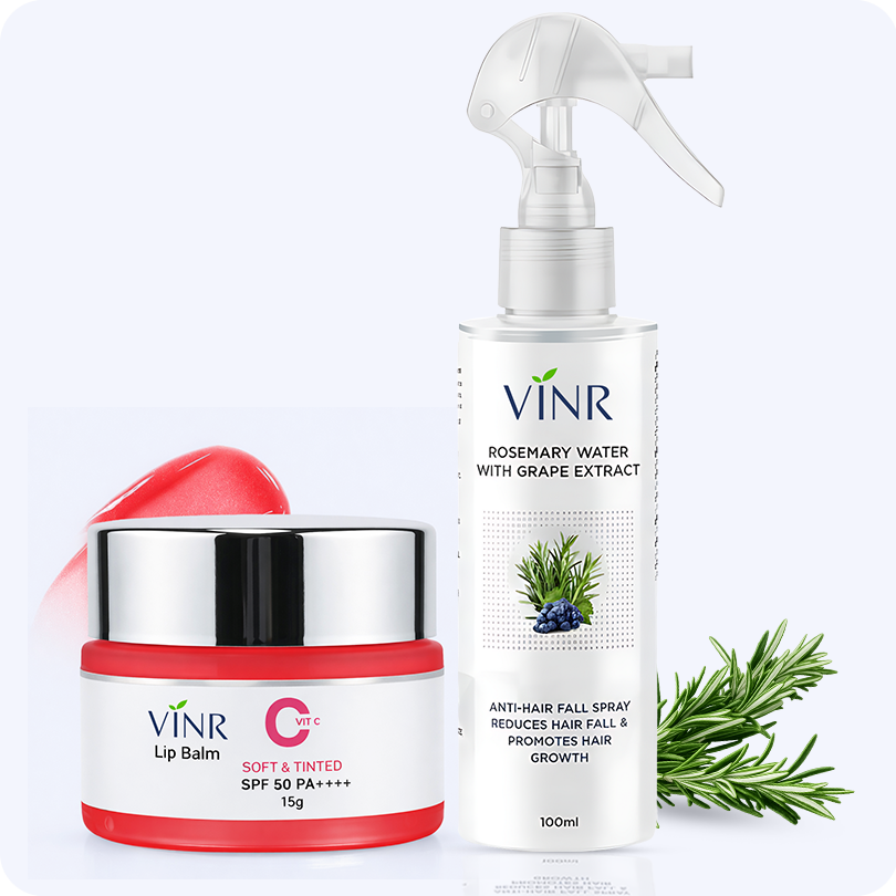 Vinr Gloss & Growth Duo | Rosemary Hair Spray & Vitamin C SPF Lip Balm | Strengthens Roots | Boosts Hair Growth | Repairs & Protects Lips | 100ml + 5gm
