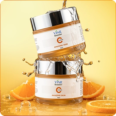 Jar of VNR Booster Vitamin C Amazing Skin cream on a white background