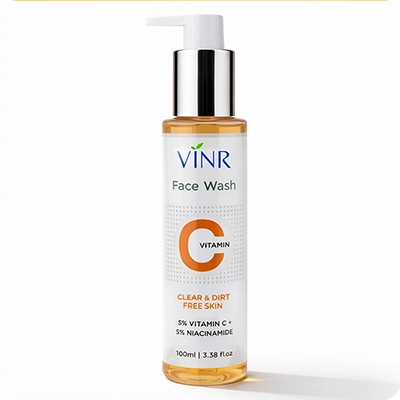 VINR Vitamin C Face Wash 100ml bottle with pump dispenser – 5% Vitamin C and 5% Niacinamide gel cleanser for clear and bright skin