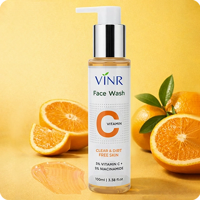 VINR Vitamin C Face Wash 100ml bottle with pump dispenser – 5% Vitamin C and 5% Niacinamide gel cleanser for clear and bright skin