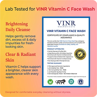 VINR Vitamin C Face Wash 100ml bottle with pump dispenser – 5% Vitamin C and 5% Niacinamide gel cleanser for clear and bright skin