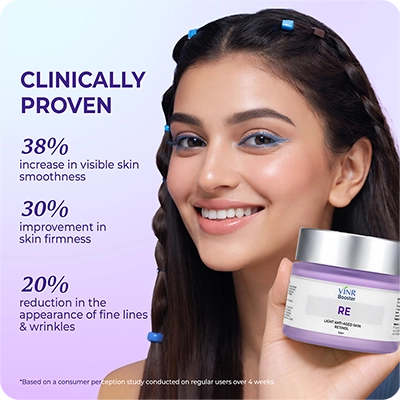 VINR Retinol Booster clinically proven to increase in visible skin smoothness by 38%, improve in skin firmness by 30%, and reduce in fine lines and wrinkles by 20%.